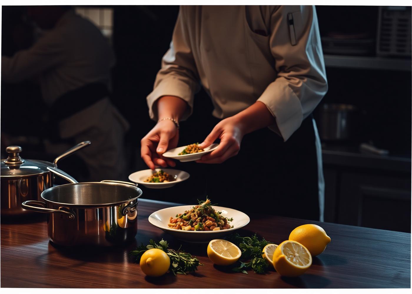 Chef plating in the kitchen